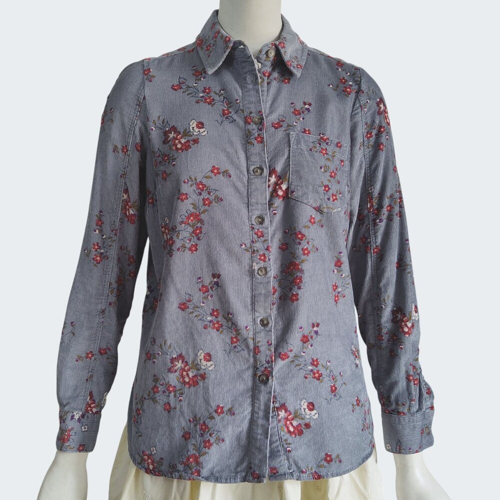 Building 18 Anthropologie Cottage Grunge Floral Pinwhale Corduroy Shirt Sz 0